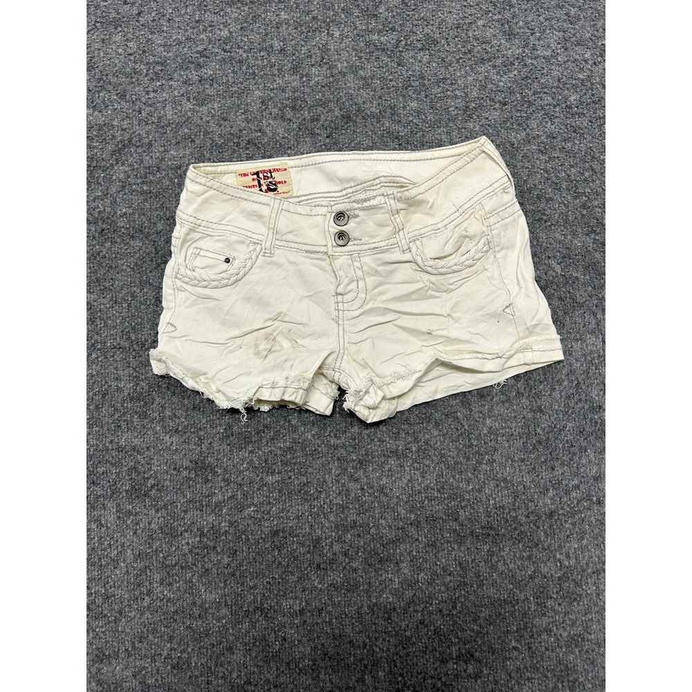 1st Shorts Womens Size 3 White Denim Cut Off Raw Hem Braided Pocket Detail 80919